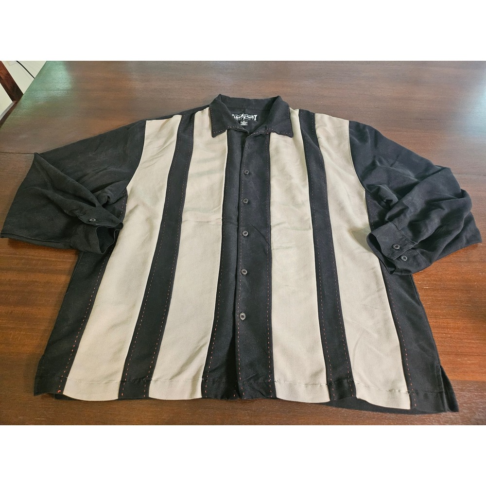 Steve & Barry's Club Shirt Mens XL Black Tan Colorblock Retro Lounge Button Down